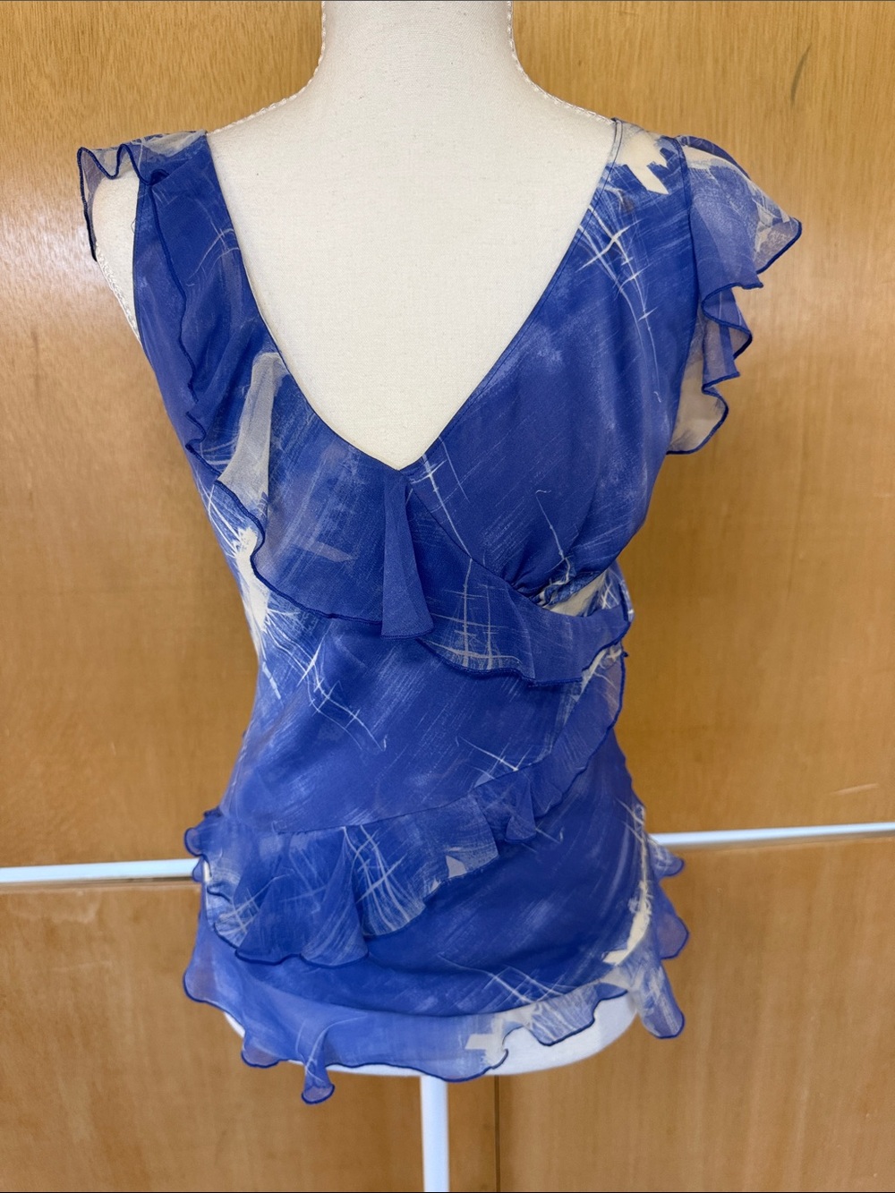 Diane Von Furstenberg Royal Blue Ruffled V-Neck Blouse
